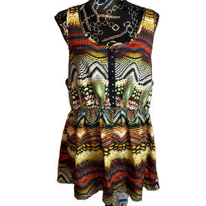 FOREVER 21 Plus Sizes Boho Tank Top Elastic Waist Blouse Faux Hook‎ Eye Front 3X